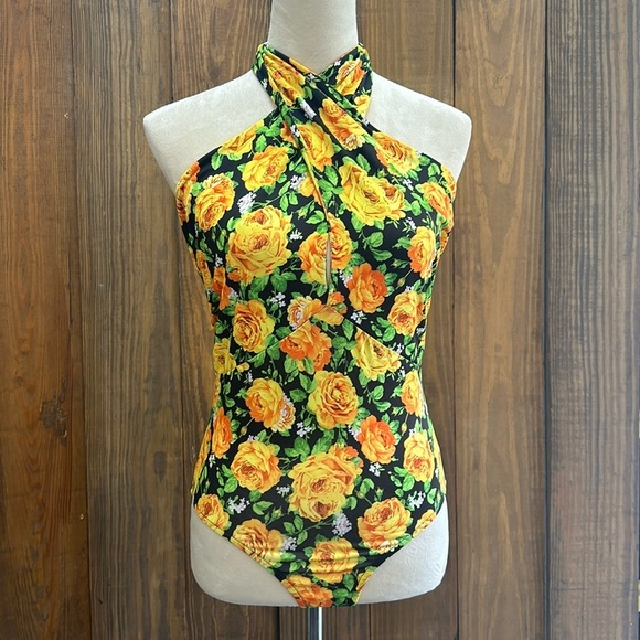 Zara Yellow Floral Halter Bodysuit - Picture 1 of 13